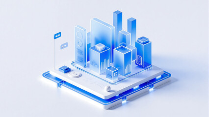 3D blue digital city