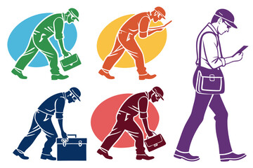 set of Coming to Work silhouette vector illustration