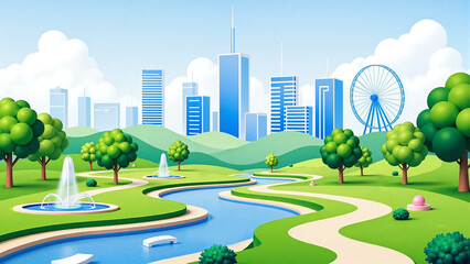 3D green urban agglomeration scene