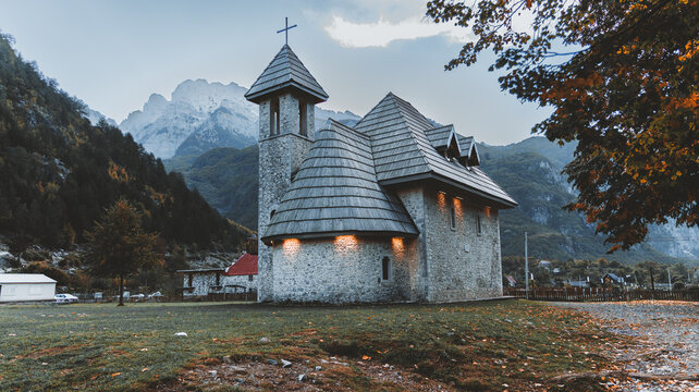 church in theth albainia at dawn