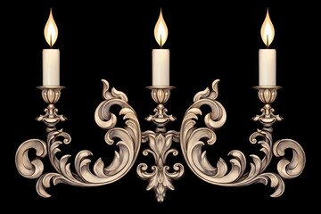 3D, vintage candle sconce with three candles