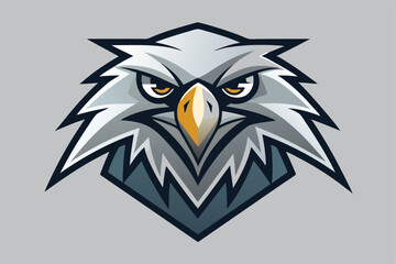 Sharp gray eagle head with piercing yellow eyes looks straight ahead intently