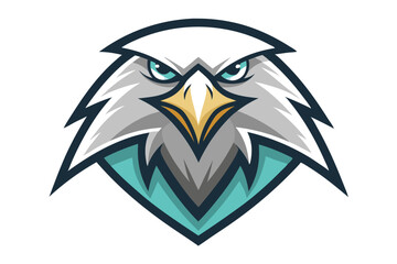 Sharpedged eagle mascot features striking teal and gold details on a white backdrop