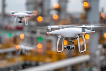 Obraz premium Drone with Camera at Industrial Facility