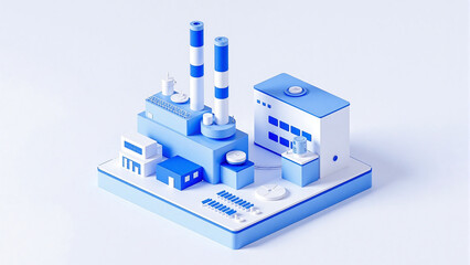 3D blue industrial factory model