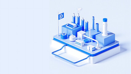 3D blue industrial factory model