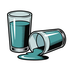 Spilled Teal Drink in Shot Glasses