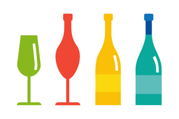 set of Champagne Bottle and Glass silhouette vector illustration
