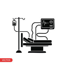 Patient Bed with IV Pole and Vital Monitor, Flat Vector Illustration