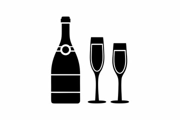 Champagne Bottle and Glass silhouette vector illustration