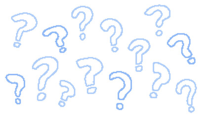 Set of question mark. Retro Y2K pixel art 8bit style. Vector illustration. Confused, solution, problem, Q and A.