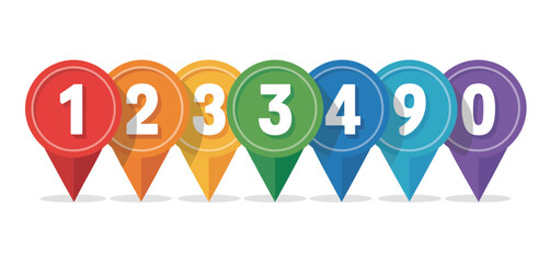  Colorful numbered location pointers in a row