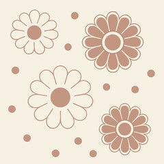 Simple Beige and Brown Floral Pattern with Scattered Dots Background Design