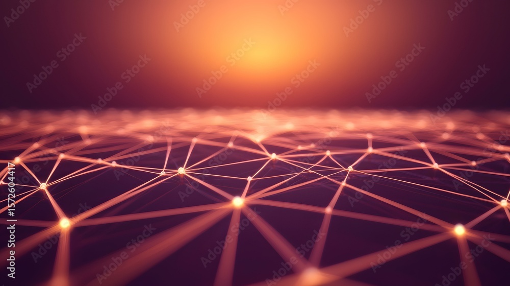 Poster the image shows a network of interconnected nodes, glowing orange and connected by thin lines, again