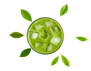  “Top-Down View of Iced Matcha Latte with Swirling Green Patterns, Generative AI PNG”