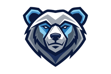 Isolated bear head with gray and blue fur creates a modern strong animal logo