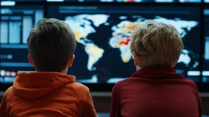 Children observe global data display technology education and data analysis - Powered by Adobe