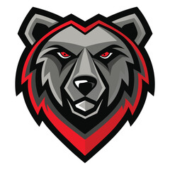 Strong grizzly head showcases its intense red eyes and gray detailed fur