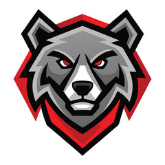 Gray raccoon head with red eyes stands out against the geometric badge with pointed edges