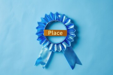 Elegant blue rosette with flowing ribbons signifies achievement or recognition