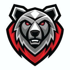 Intense grey bear with glowing red eyes is facing forward in sharp detail