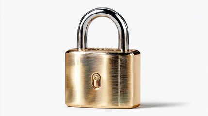 Fototapeta premium Elegant Gold Padlock with Silver Shackle on White Background, Security Concept