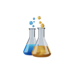 A pair of liquid beakers, each with a liquid and a drop above it
