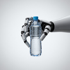 Robot hand holding a water bottle