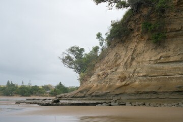 Long Bay Beach Cliff in Rainy Weather, Auckland, New Zealand