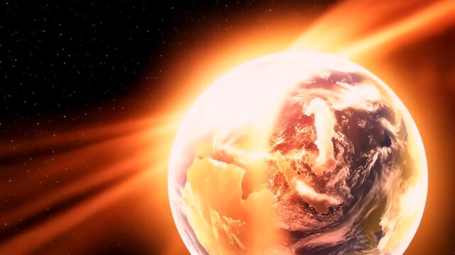 Sun solar flare with earth in space.global warming