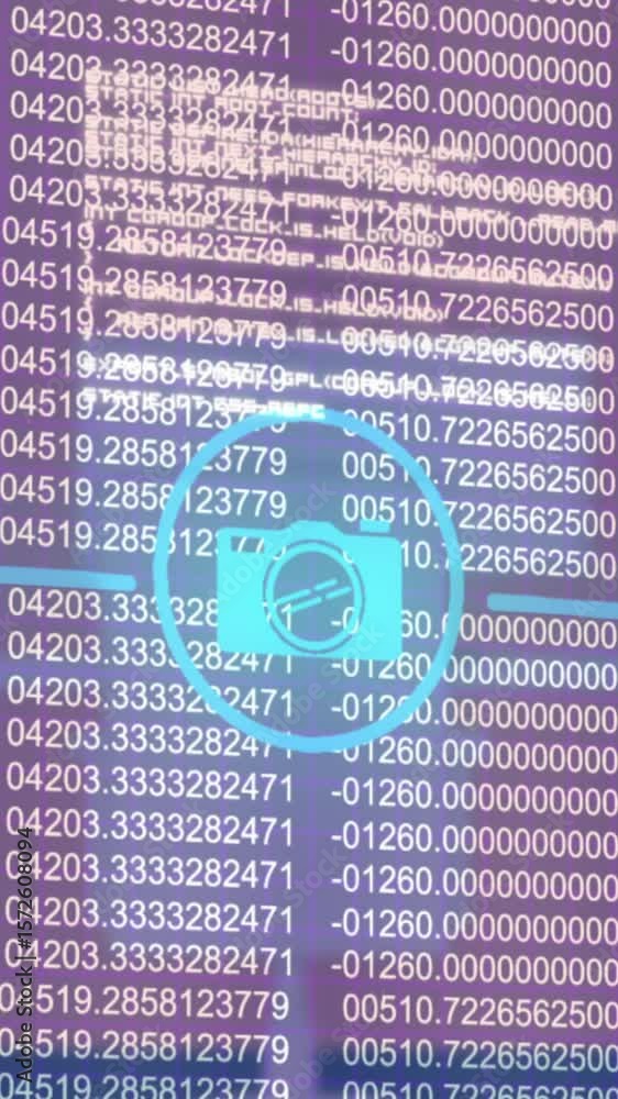 Poster animation of connected icons over changing numbers, programming language against abstract background