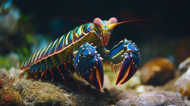 Vibrant mantis shrimp displays striking colors.