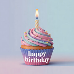 Happy Birthday Cupcake with Candle | Colorful Celebration Dessert Image