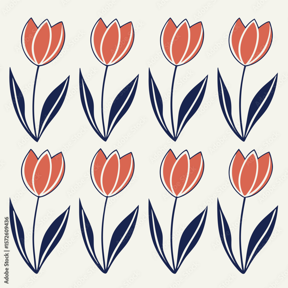 Poster simple elegant red tulip flower pattern design for spring
