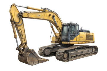 Heavy Duty Yellow Excavator Isolated on White