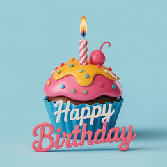 Happy Birthday Cupcake with Candle | Colorful Celebration Dessert Image