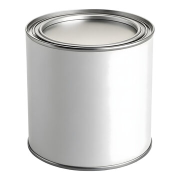 Blank white paint can with silver metal lid isolated on transparent background
