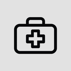 Obraz premium Minimalist Black Line Art Icon of a First Aid Kit a Rectangular Case with a Central Bold Cross Symbol on Light Gray Background
