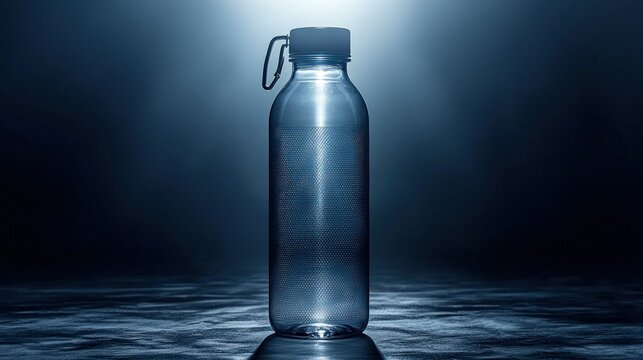 Glossy bottle with water under blue light - Powered by Adobe