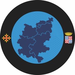 Occitanie Region of France Map with Toulouse Cross and Coat of Arms
