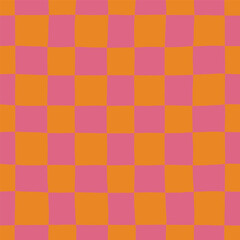 Minimalist Checkered Seamless Pattern. Organic Two-Tone Grid Design. Modern Texture With Imperfect Hand-Drawn Squares