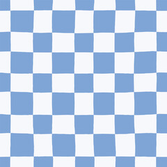 Minimalist Checkered Seamless Pattern. Organic Two-Tone Grid Design. Modern Texture With Imperfect Hand-Drawn Squares