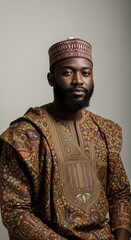 Obraz premium black people wearing traditional clothes, neutral background with space