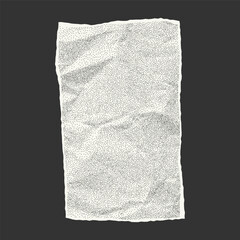 Notebook paper cutout in distorted rectangular shape. Jagged torn edges, crumpled texture and gritty halftone effect.