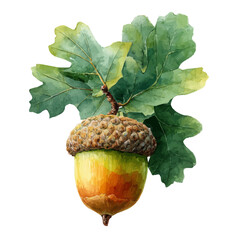 Acorn, watercolor painting, vector illustration, isolated on a white background. © Andrews