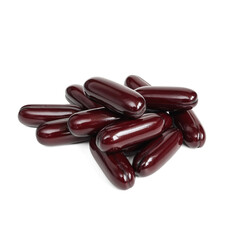 Brown herbal medicine capsules, pills, vitamins and supplements isolated on a white background