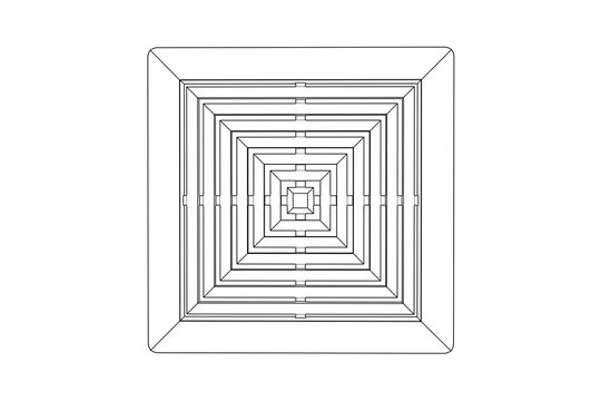 Clean Lines Square Air Vent Cover: Geometric Technical Drawing of a Modern HVAC System Component. Monochrome Line Art Outline Illustration for Building Ventilation, Airflow and Climate Control.