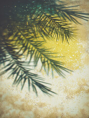 Tropical palm leaves casting soft shadows on a textured wall
