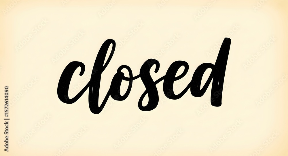 Poster black text of the word closed in script font on a pale yellow background. concept of business closur