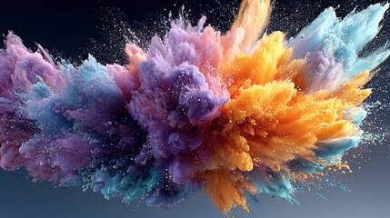 Colorful Powder Explosion with Vibrant Hues of Orange, Purple, and Blue